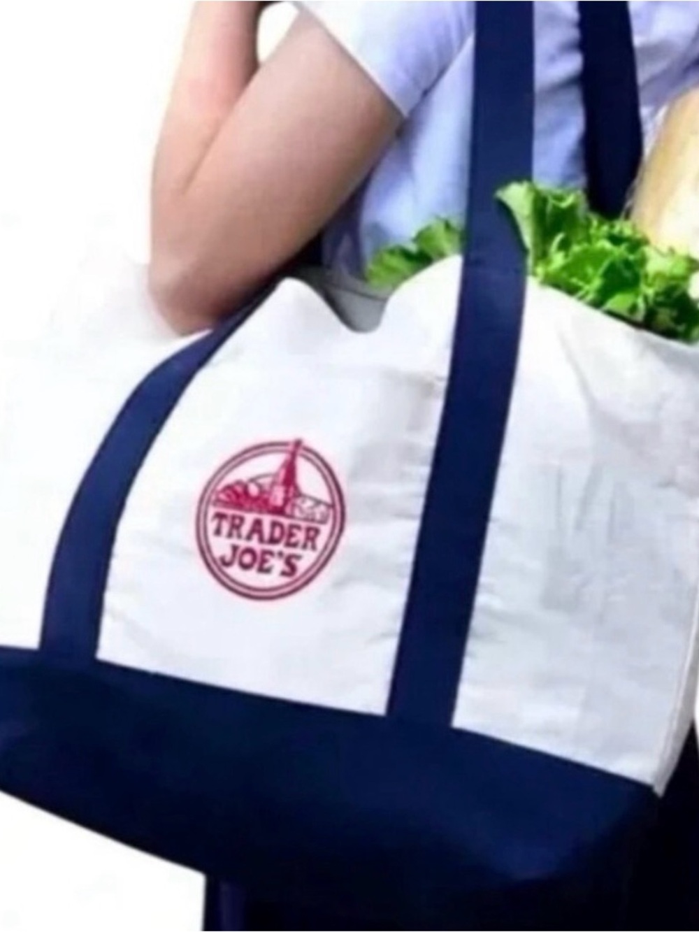 Trader Joe’s LARGE Reusable CanvasTote Bag Heavy Duty Blue Handles ECO NEW‼️
